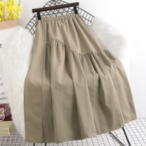 High waist thin irregular skirt womens summer new solid color washed cotton stitching large swing in the long skirt tide
