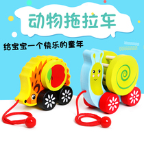 Wooden Hedgehog snail animal drag toy car 1 year old 2 year old baby hand pull car pull cart toddler toddler toy