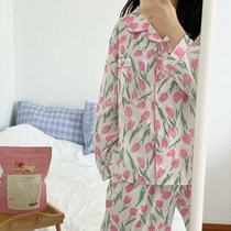 Autumn and winter New ins pajamas female Japanese sweet Net red long sleeve trousers cardigan Girl Loose home suit suit