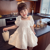  Girls  dresses summer 2021 new little girl Korean skirt western style childrens white bubble sleeve princess skirt