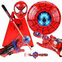 Children Spider-Man Launcher Mask Headgear Eye Cover Cloak Set Toys Halloween Avengers Props Equipment