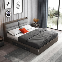 Nordic double bed Frame high box bed storage bed Simple bedroom furniture large space storage 1 8-meter board wooden bed