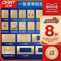 Chint 118 switch socket panel champagne gold five hole socket two or three plug 16A power usb combination module