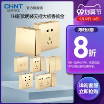 Chint new product Ming suit switch socket panel champagne gold porous five-hole household 16a air conditioning socket panel 1H