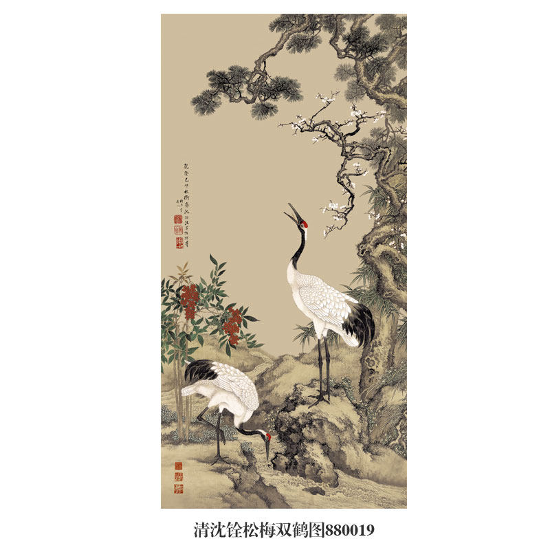 【沈铨】松梅双鹤 中国画 掛け軸 水墨画 和室 玄関 茶室 壁掛け 美術品 松鹤图玄关挂画-松鹤图玄关挂画促销价格、松鹤图玄关挂画品牌- 淘宝