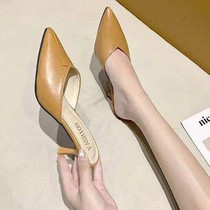 2021 Baotou new half slippers womens summer wear womens shoes Joker pointed thin heel sandals