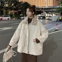 Pregnant womens autumn and winter New Fashion tooling cotton suit personality Joker thick cotton coat wool collar detachable pregnant womens coat