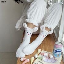 Coral Suede Socks Female Winter Day Ensemble Jk Cute Rabbit Ears Flooring Socks Moon Socks Winter Postpartum Thickening Plus Suede