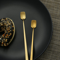 304 stainless steel gold long handle coffee mixing square head spoon dessert spoon 1