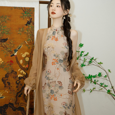 taobao agent Elegant long skirt, cheongsam, dress, 2023, slim fit