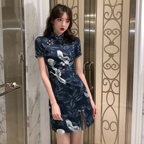 2021 popular skirt summer young modified crane cheongsam fairy temperament slim waist sexy dress