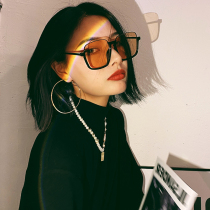 Retro tea color sunglasses female large face Slim Vegan Mesh Red with large frame square anti-UV nearsightedness sunglasses female