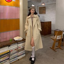 Khaki coat trench coat womens spring and autumn winter 2021 New Hepburn wind small man long Korean version
