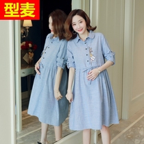 Pregnant women spring dress spring and autumn blouse pregnant women shirt dress long doll shirt shirt loose professional wear