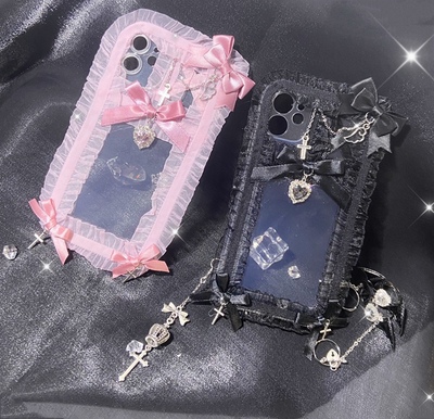 taobao agent Original hand -made lolita mines, lace bow rhinestone dream female gurgling card chasing star, photo mobile phone case