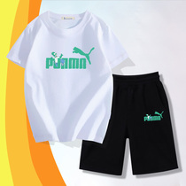Boys suit Summer new medium and large childrens childrens clothing Foreign style Girls summer shipping sports clothes short sleeve shorts two-piece set