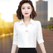 White shirt womens Chiffon summer career sleeve top 2021 new fashion high-end silk short-sleeved white shirt