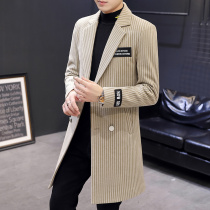 Spring and autumn New handsome woolen trench coat mens long Korean version of slim wool coat coat tide man casual