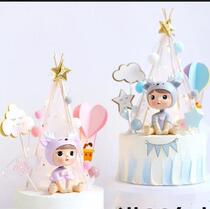 Mesh Yarn Mulball Tent Cake Decoration Pendulum Solid Camping Tent Birthday Baking Plugin