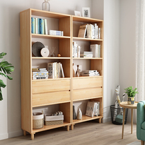 Nordic solid wood bookcase Small bookcase Floor-to-ceiling study cabinet Bedroom simple storage rack Simple home student combination