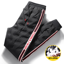 Winter Youth Tide Cards Down Pants Men Warm Thickening Windproof Cotton Pants Outdoor Sports Pants Bunches Straight Barrel Mens Pants