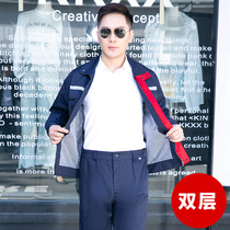 Autumn and winter long-sleeved overalls set men and women double cotton electric welding thickened wear-resistant auto repair custom labor insurance clothing