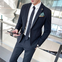 Tide brand suit suit mens business dress slim trend handsome casual suit two-piece groom wedding dress