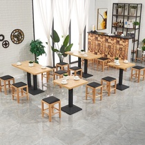 Wooden small square stool Noodle restaurant Milk tea dessert shop Barbecue snack bar Malatang dining fast food table and chair combination