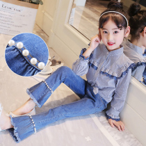 Girls jeans 2021 autumn new children denim bell pants baby girl tide Korean version of foreign style trousers