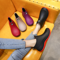 Rain shoes womens fashion models wear plus velvet warm non-slip water boots short tube low-top work waterproof car wash water boots