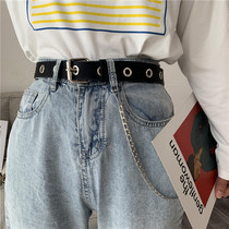 Punk style full hole decorative belt fashion Joker Korean trend belt female non-hole belt chain ins