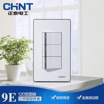 Chint official website household NEW9E 120*72 Type 3 open triple triple control wall switch socket panel Dark