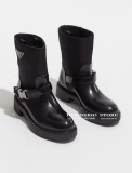 Prada, кожаные короткие сапоги, регулируемый ремешок, средней длины, круглый носок, с печатью вашего логотипа