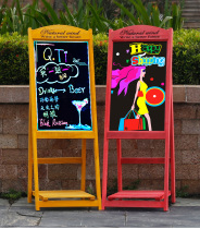 On the new flower stand fluorescent plate colorful luminous luminous brand antique solid wood frame display publicity handwritten erasable board