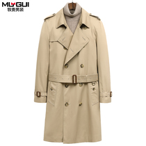 Makui windbreaker mens long 2021 spring and autumn new black British style classic coat handsome youth casual coat