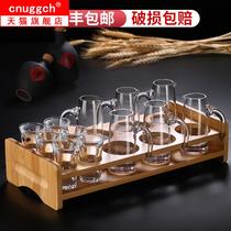 White glass set home small one Cup creative wine set crystal glass dispenser wine bottle wine jumper wine cup bamboo frame