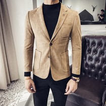 Rich bird popular fashion suede casual suit mens jacket Korean version of the trend slim small suit young mens clothing