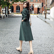 Dark green windbreaker womens mid-length over-the-knee 2021 spring and autumn new high-end popular British style coat drape jacket