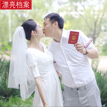 Veil headdress Super Xian Sen online red photo props Bride wedding main wedding license registration double veil white