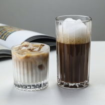 ins wind cafe American Latte Iced coffee cup Cold brew Mocha Classical retro household striped glass