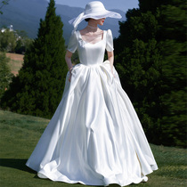 French satin light main wedding dress 2021 New Bridal satin Heben style simple Palace small man go out gauze autumn