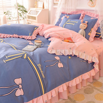 Non-Pilling skin-friendly cotton four-piece non-slip fixed bed skirt Korean princess style quilt cover bedding Cotton