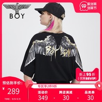 Weiya recommends boylondon flagship 2021 New Tide ink feather wings gold print T-shirt 500402