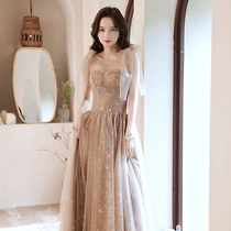 Evening gown woman temperament upscale 2022 new host banquet engagement gown with light extravagant and small crowdwear dress