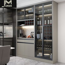 Light luxury sideboard integrated wall high cabinet modern simple living room high-grade glass wine cabinet household solid wood lockers