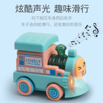 Childrens inertia car Press will run small train toys boys and girls light music toy car baby return car