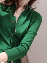 2021 early autumn new premium green polo collar knitted cardigan top lazy sweater coat female spring and autumn thin
