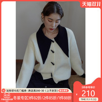 Single bunch size horn button large lapel knitted cardigan women autumn and winter 2021 new fat sister retro slim sweater