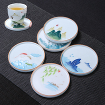 Chengxian creative hand-painted tea mat coaster thermal insulation tea cup cushion ceramic tea ceremony pile carved tea cup holder tea set accessories