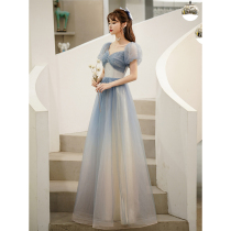 Xianqi evening dress 2021 new spring and autumn blue starry long banquet dress dress sister group bridesmaid women